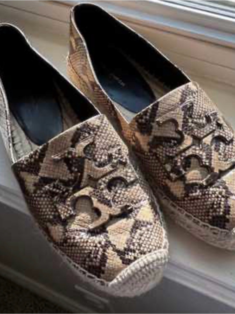 Tory Burch Snake-Print Espadrilles in Beige and Brown